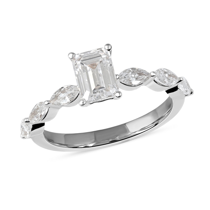 Main Image 1 of 1.60 CT. T.W. Emerald-Cut and Marquise Diamond Engagement Ring in 14K White Gold