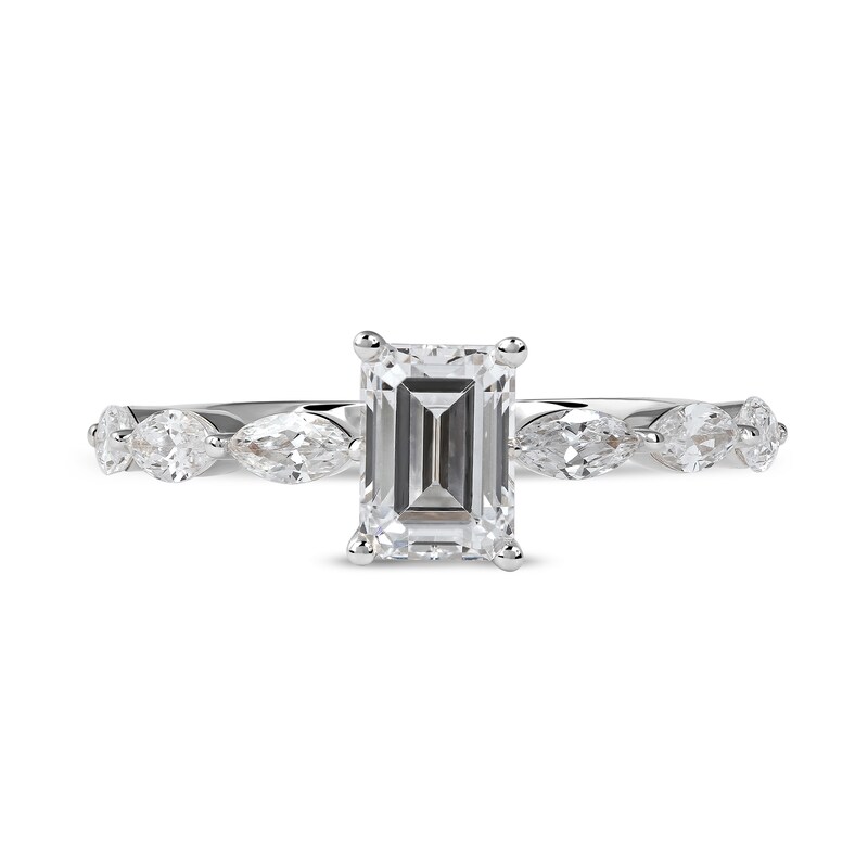 Main Image 3 of 1.60 CT. T.W. Emerald-Cut and Marquise Diamond Engagement Ring in 14K White Gold
