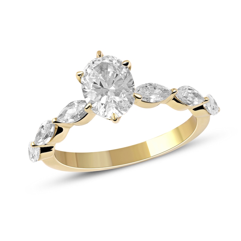 1.60 CT. T.W. Oval and Marquise Diamond Engagement Ring in 14K Gold