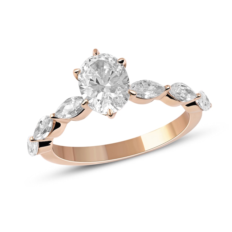 Main Image 1 of 1.60 CT. T.W. Oval and Marquise Diamond Engagement Ring in 14K Rose Gold