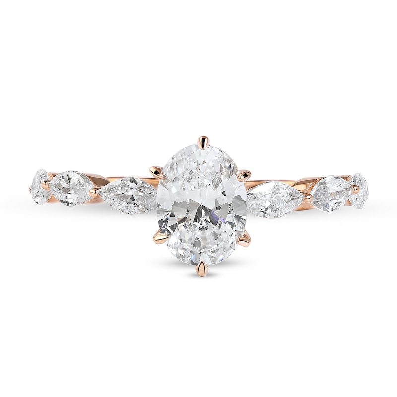 1.60 CT. T.W. Oval and Marquise Diamond Engagement Ring in 14K Rose Gold