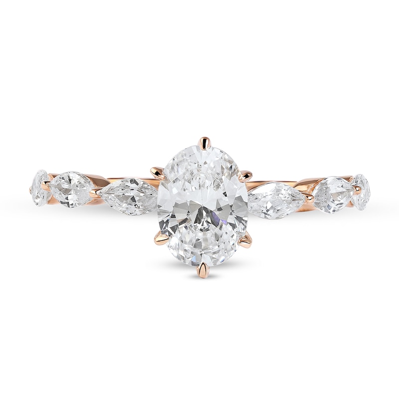 Main Image 3 of 1.60 CT. T.W. Oval and Marquise Diamond Engagement Ring in 14K Rose Gold