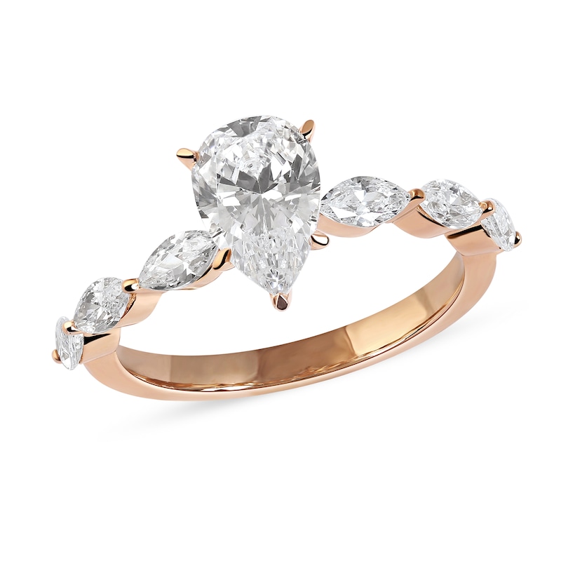 1.60 CT. T.W. Pear-Shaped and Marquise Diamond Engagement Ring in 14K Rose Gold|Peoples Jewellers