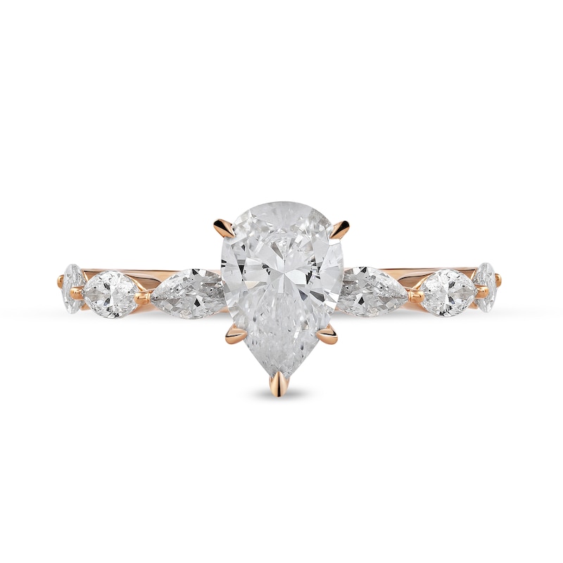 Main Image 3 of 1.60 CT. T.W. Pear-Shaped and Marquise Diamond Engagement Ring in 14K Rose Gold