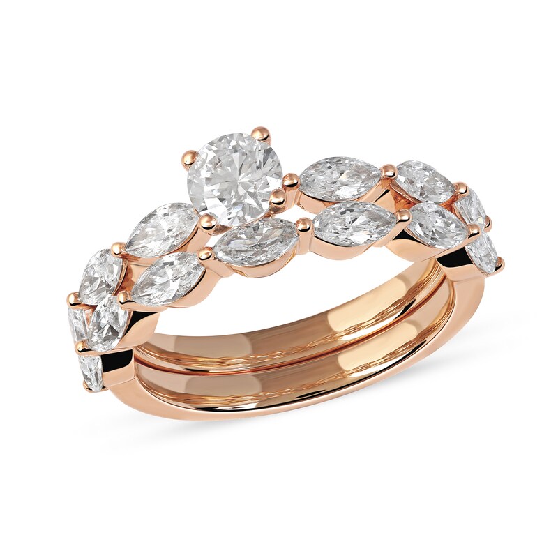 1.89 CT. T.W. Round and Marquise Diamond Bridal Set in 14K Rose Gold