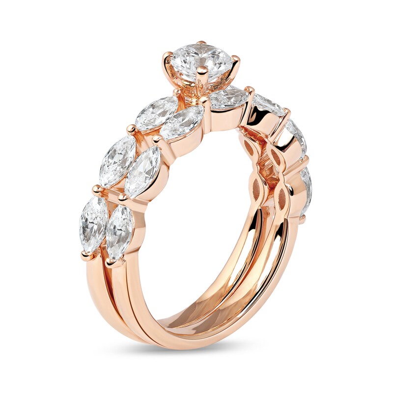 1.89 CT. T.W. Round and Marquise Diamond Bridal Set in 14K Rose Gold