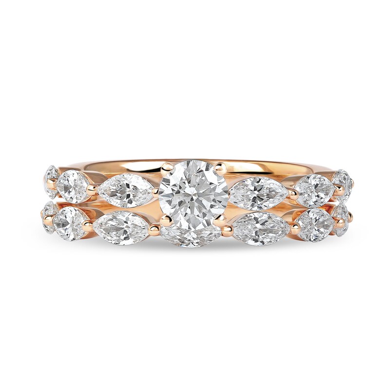 1.89 CT. T.W. Round and Marquise Diamond Bridal Set in 14K Rose Gold