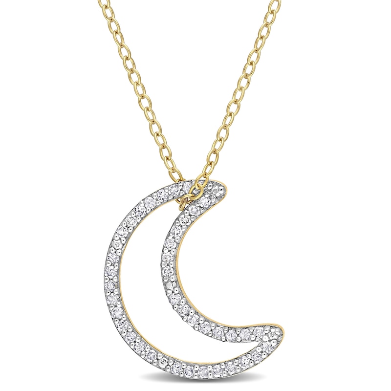 Main Image 1 of 0.20 CT. T.W. Diamond Crescent Moon Outline Pendant in Sterling Silver with Yellow Rhodium Plate