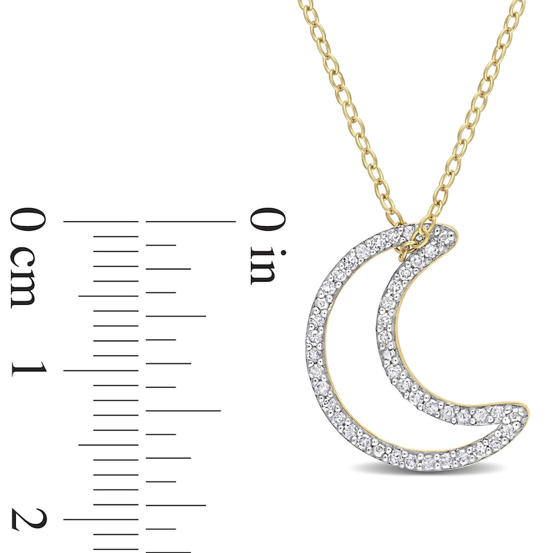Main Image 3 of 0.20 CT. T.W. Diamond Crescent Moon Outline Pendant in Sterling Silver with Yellow Rhodium Plate