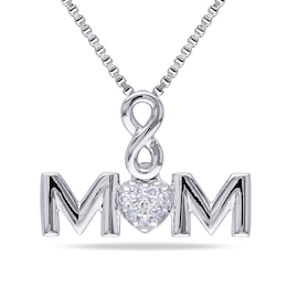 Composite Diamond Accent Infinity Heart &quot;MOM&quot; Pendant in Sterling Silver