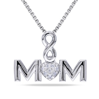 Composite Diamond Accent Infinity Heart "MOM" Pendant in Sterling Silver