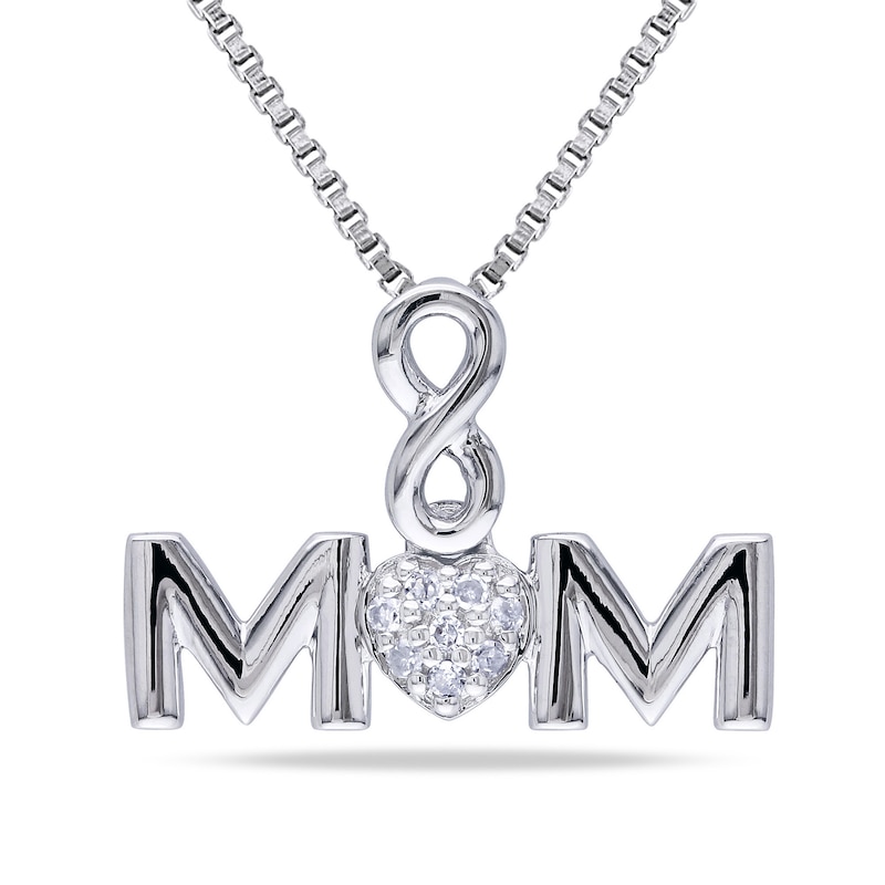 Composite Diamond Accent Infinity Heart "MOM" Pendant in Sterling Silver|Peoples Jewellers