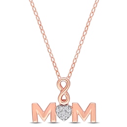 Composite Diamond Accent Infinity Heart &quot;MOM&quot; Pendant in Sterling Silver with Rose Rhodium Plate