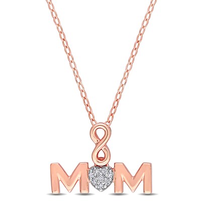 Composite Diamond Accent Infinity Heart "MOM" Pendant in Sterling Silver with Rose Rhodium Plate