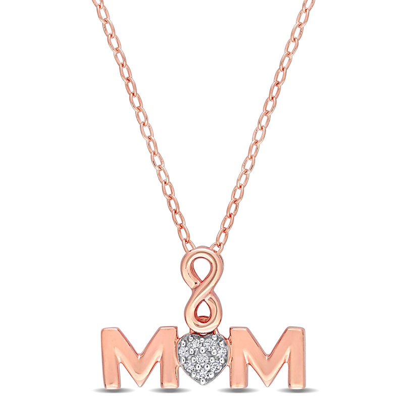 Composite Diamond Accent Infinity Heart "MOM" Pendant in Sterling Silver with Rose Rhodium Plate|Peoples Jewellers