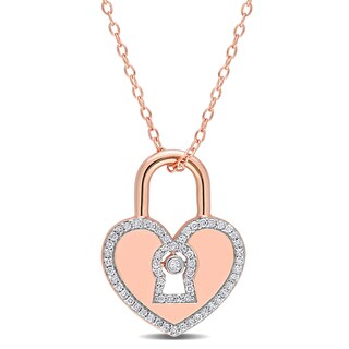 0.18 CT. T.W. Diamond Heart-Shaped Lock Pendant in Sterling Silver with Rose Rhodium Plate