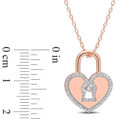 0.18 CT. T.W. Diamond Heart-Shaped Lock Pendant in Sterling Silver with Rose Rhodium Plate