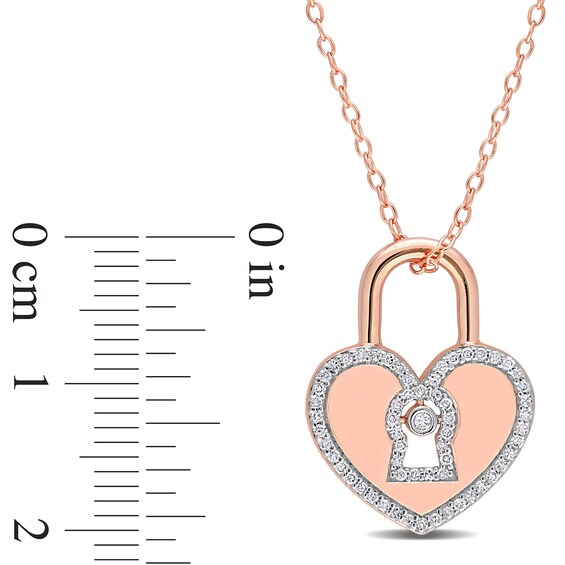 0.18 CT. T.W. Diamond Heart-Shaped Lock Pendant in Sterling Silver with Rose Rhodium Plate