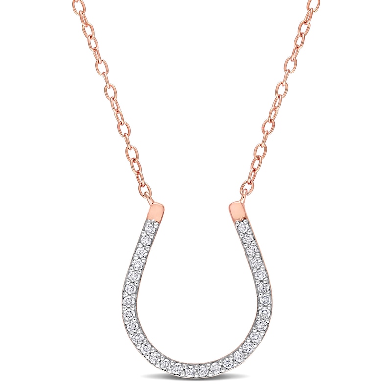 0.15 CT. T.W. Diamond Horseshoe Necklace in Sterling Silver with Rose Rhodium Plate|Peoples Jewellers