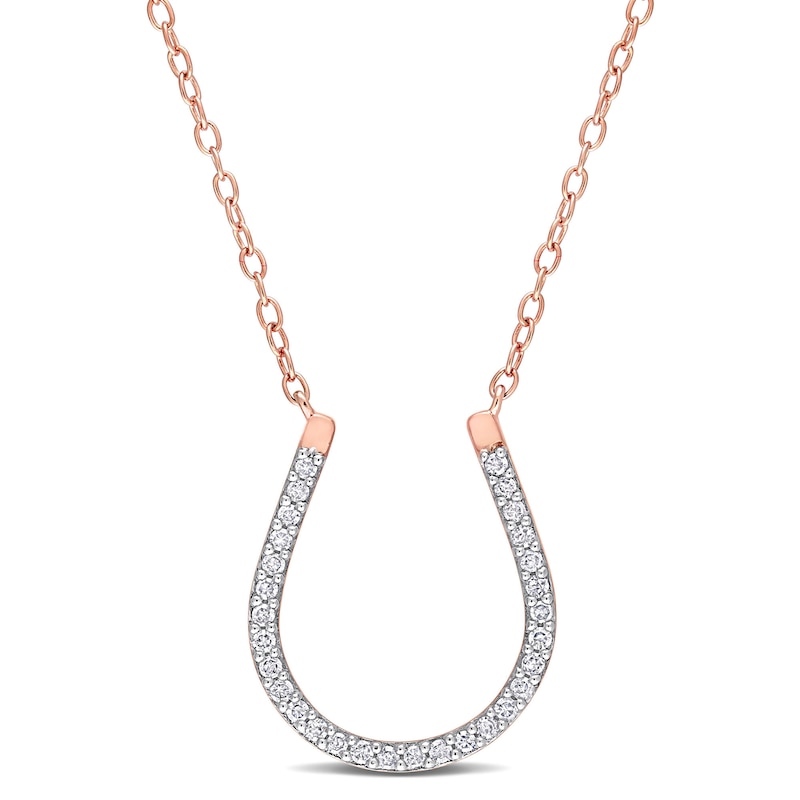 Main Image 1 of 0.15 CT. T.W. Diamond Horseshoe Necklace in Sterling Silver with Rose Rhodium Plate