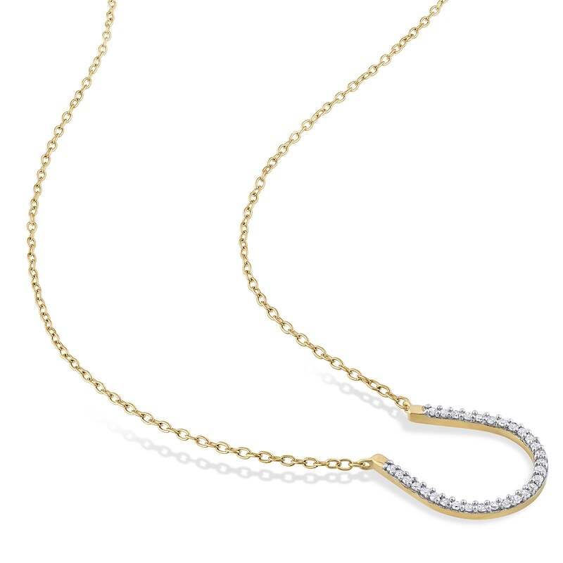 Main Image 3 of 0.15 CT. T.W. Diamond Horseshoe Necklace in Sterling Silver with Yellow Rhodium Plate