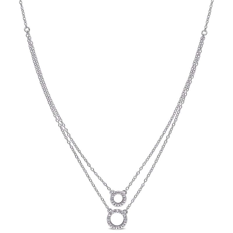 0.04 CT. T.W. Diamond Double Strand Layered Circle Necklace in Sterling Silver - 19"