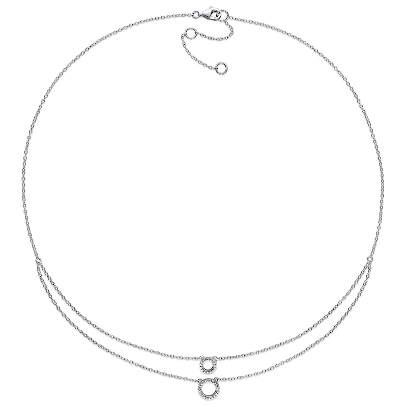 Main Image 3 of 0.04 CT. T.W. Diamond Double Strand Layered Circle Necklace in Sterling Silver - 19&quot;