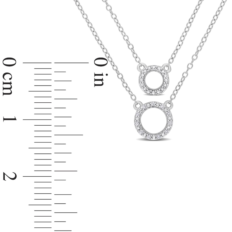Main Image 4 of 0.04 CT. T.W. Diamond Double Strand Layered Circle Necklace in Sterling Silver - 19&quot;
