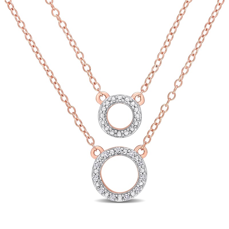 Main Image 1 of 0.04 CT. T.W. Diamond Double Strand Layered Circle Necklace in Sterling Silver with Rose Rhodium Plate - 19"