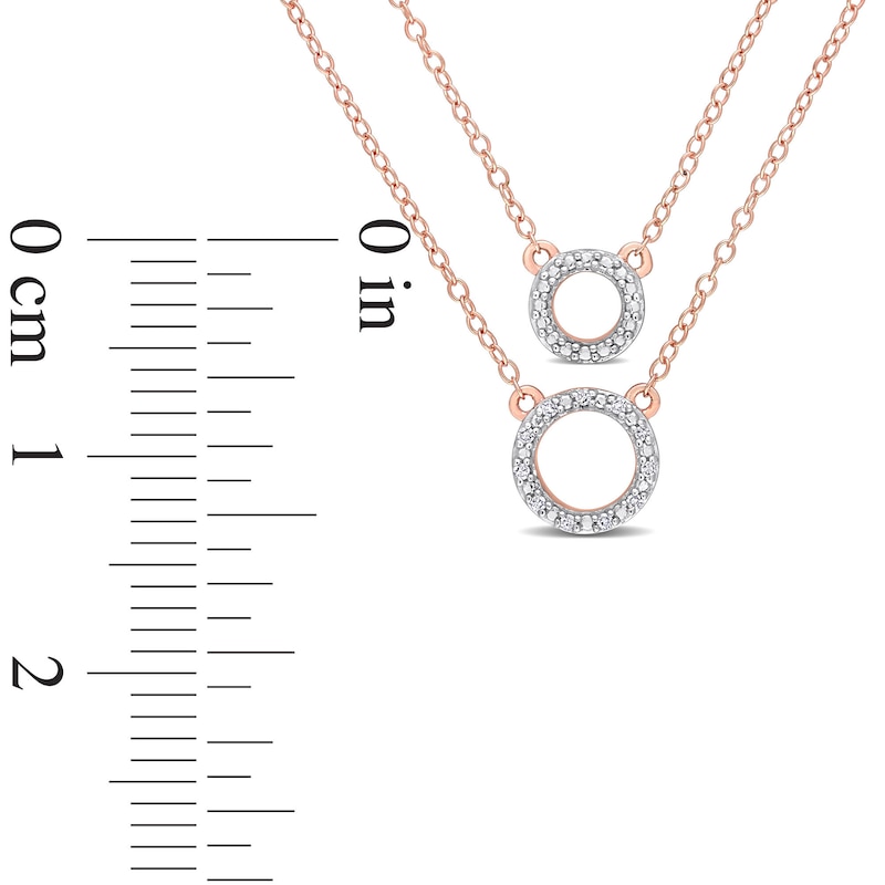 Main Image 4 of 0.04 CT. T.W. Diamond Double Strand Layered Circle Necklace in Sterling Silver with Rose Rhodium Plate - 19"