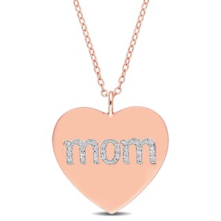 0.09 CT. T.W. Diamond "mom" Heart Pendant in Sterling Silver with Rose Rhodium Plate
