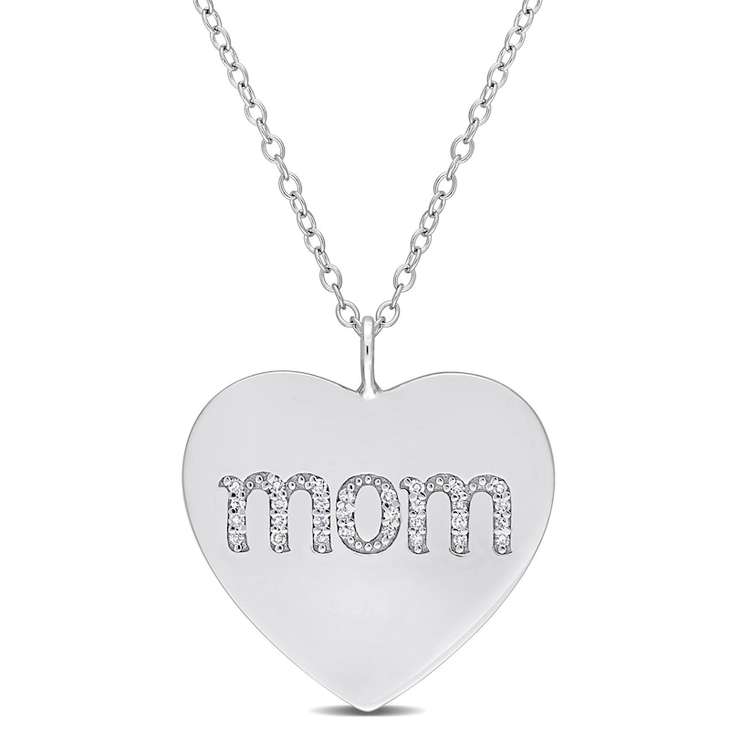 0.09 CT. T.W. Diamond "mom" Heart Pendant in Sterling Silver