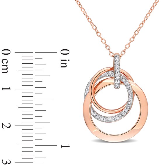 0.21 CT. T.W. Diamond Interlocking Circles Trio Pendant in Sterling Silver with Rose Rhodium Plate