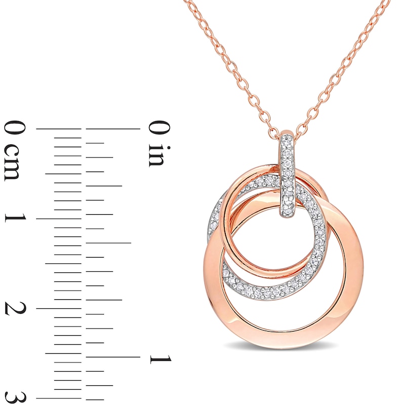 Main Image 3 of 0.21 CT. T.W. Diamond Interlocking Circles Trio Pendant in Sterling Silver with Rose Rhodium Plate