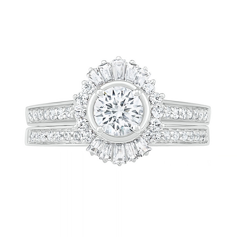 Main Image 2 of 0.95 CT. T.W. Baguette and Round Diamond Sunburst Frame Bridal Set in 10K White Gold