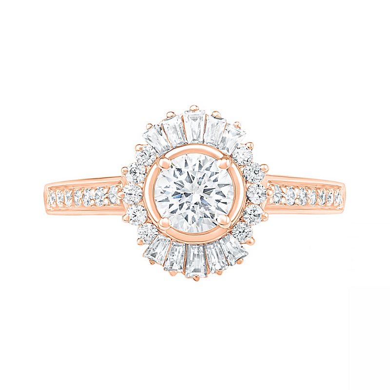 Main Image 5 of 0.95 CT. T.W. Baguette and Round Diamond Sunburst Frame Bridal Set in 10K Rose Gold