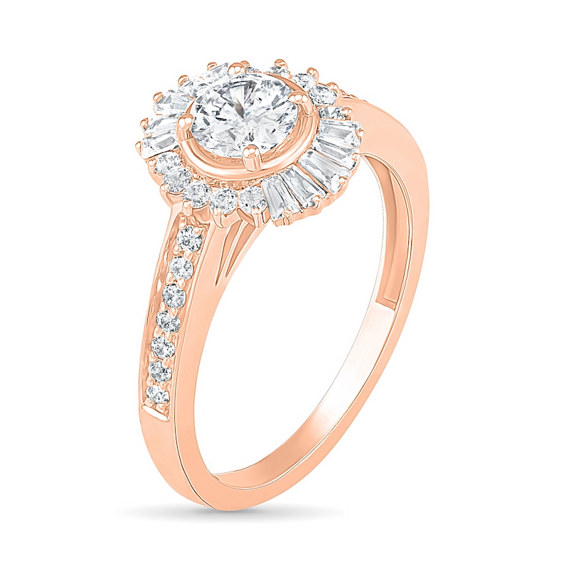 Main Image 6 of 0.95 CT. T.W. Baguette and Round Diamond Sunburst Frame Bridal Set in 10K Rose Gold