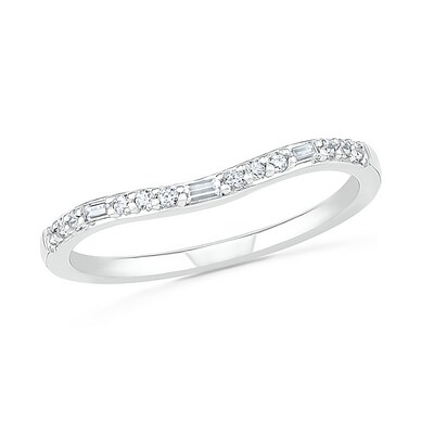 0.18 CT. T.W. Baguette and Round Diamond Contour Anniversary Band in 10K White Gold