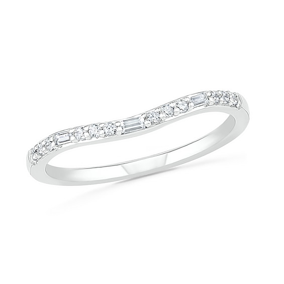 0.18 CT. T.W. Baguette and Round Diamond Contour Anniversary Band in 10K White Gold