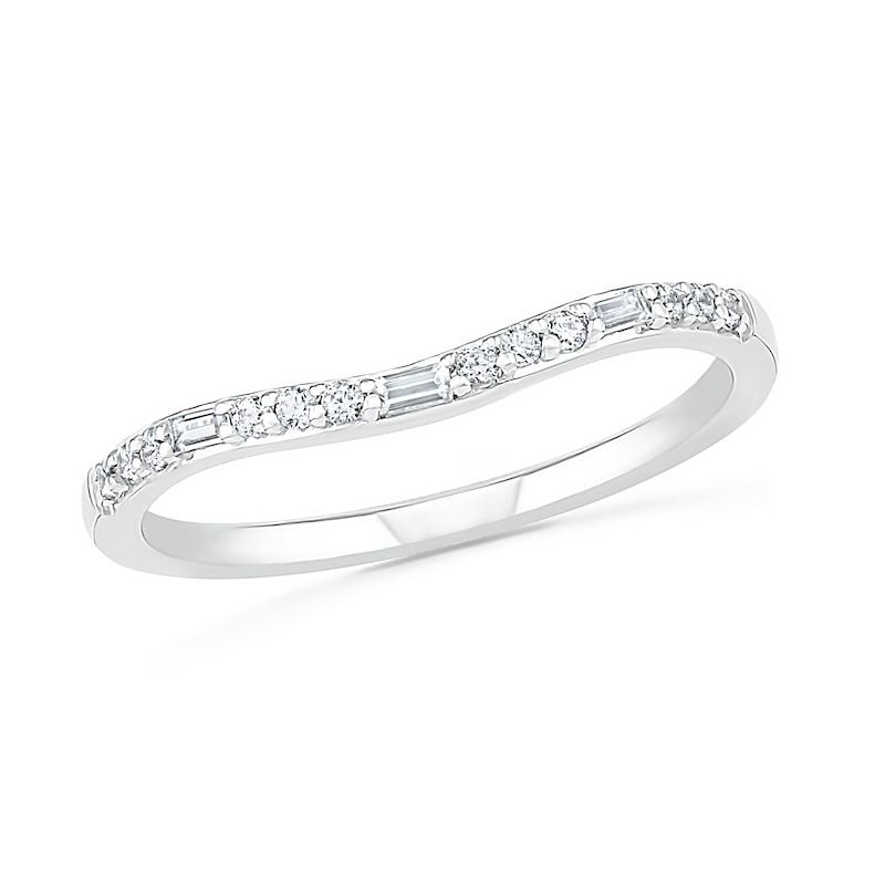 0.18 CT. T.W. Baguette and Round Diamond Contour Anniversary Band in 10K White Gold