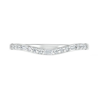 0.18 CT. T.W. Baguette and Round Diamond Contour Anniversary Band in 10K White Gold