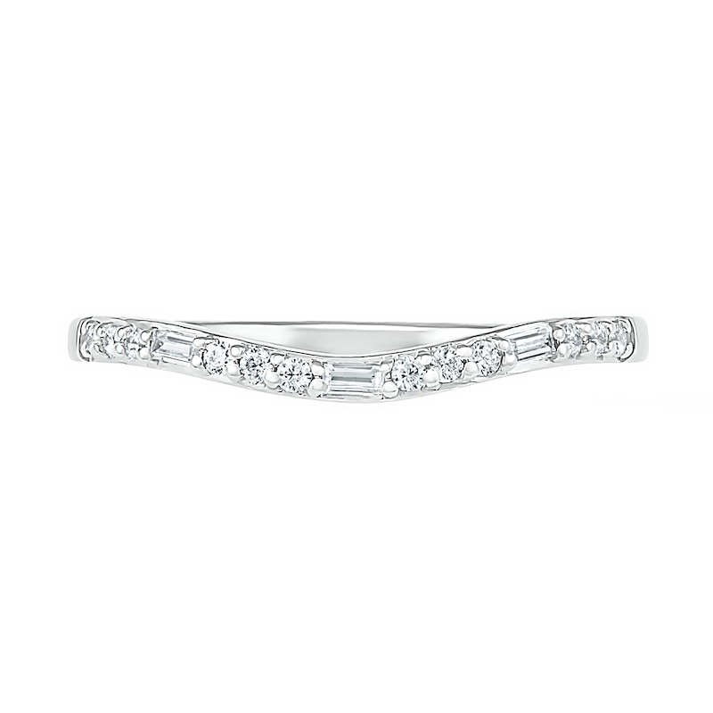 0.18 CT. T.W. Baguette and Round Diamond Contour Anniversary Band in 10K White Gold
