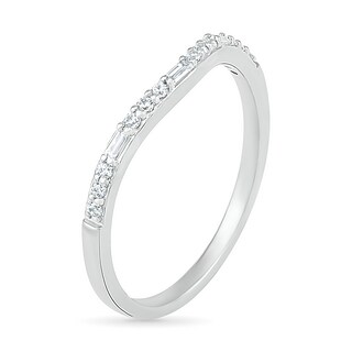 0.18 CT. T.W. Baguette and Round Diamond Contour Anniversary Band in 10K White Gold
