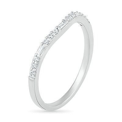 0.18 CT. T.W. Baguette and Round Diamond Contour Anniversary Band in 10K White Gold