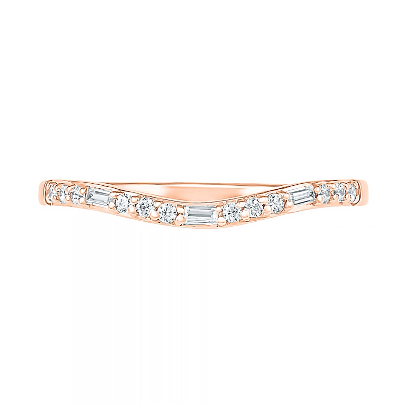 0.18 CT. T.W. Baguette and Round Diamond Contour Anniversary Band in 10K Rose Gold