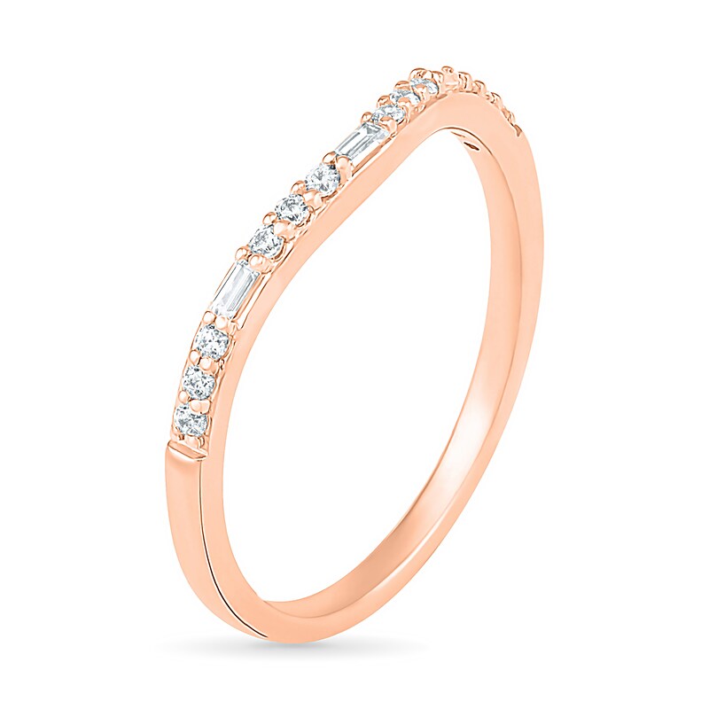 0.18 CT. T.W. Baguette and Round Diamond Contour Anniversary Band in 10K Rose Gold