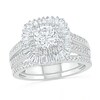 Thumbnail Image 0 of 1.45 CT. T.W. Baguette and Round Diamond Cushion-Shaped Sunburst Frame Bridal Set in 10K White Gold