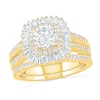 Thumbnail Image 0 of 1.45 CT. T.W. Baguette and Round Diamond Cushion-Shaped Sunburst Frame Bridal Set in 10K Gold