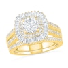 Thumbnail Image 1 of 1.45 CT. T.W. Baguette and Round Diamond Cushion-Shaped Sunburst Frame Bridal Set in 10K Gold