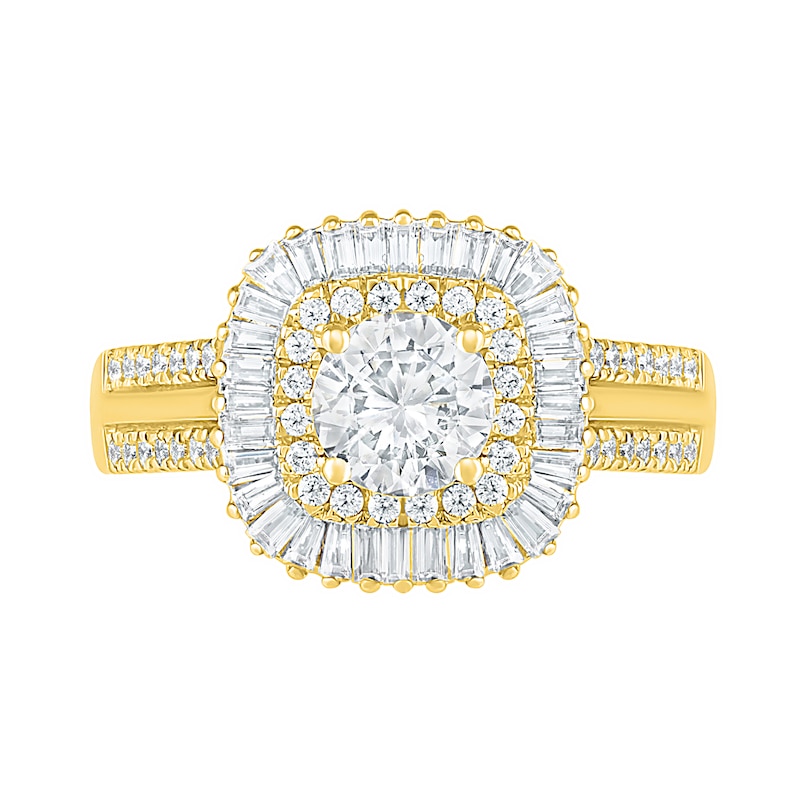 Main Image 5 of 1.45 CT. T.W. Baguette and Round Diamond Cushion-Shaped Sunburst Frame Bridal Set in 10K Gold